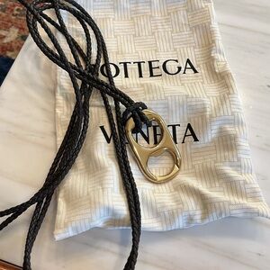 Bottega Veneta Black Braided Belt with Gold Buckle